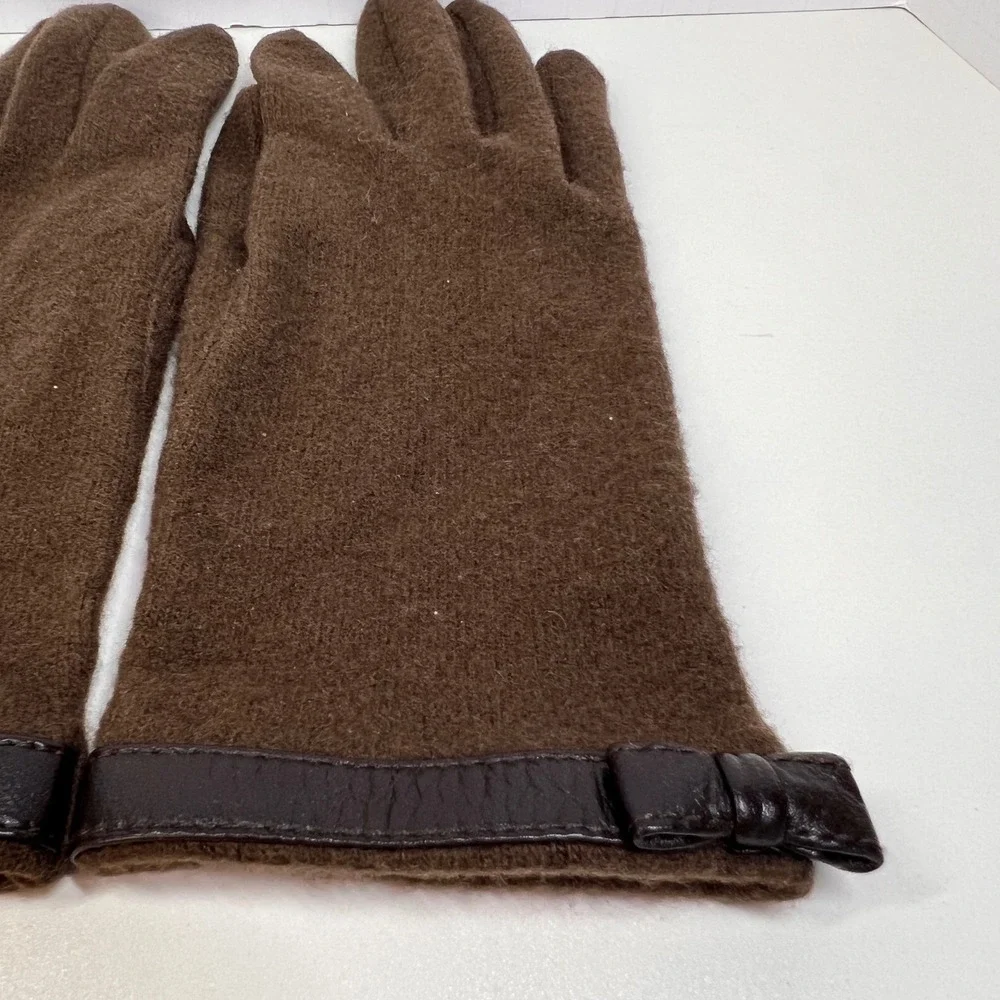Vintage Brown Lambswool Gloves Womens Bow Accent Cottagecore Winter Retro
